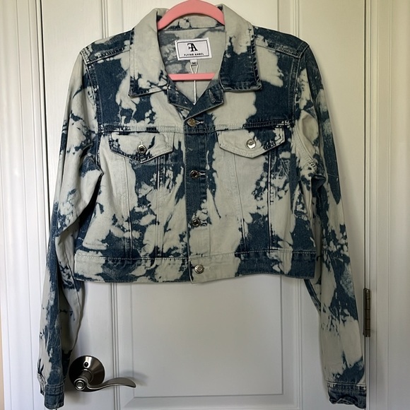 🆕 Flying Angel Denim Jacket Tie-Dye Size Medium Blue/White - Picture 1 of 11